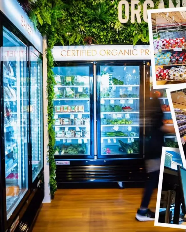 Feature green wall and produce fridges inside the Bondi Junction store